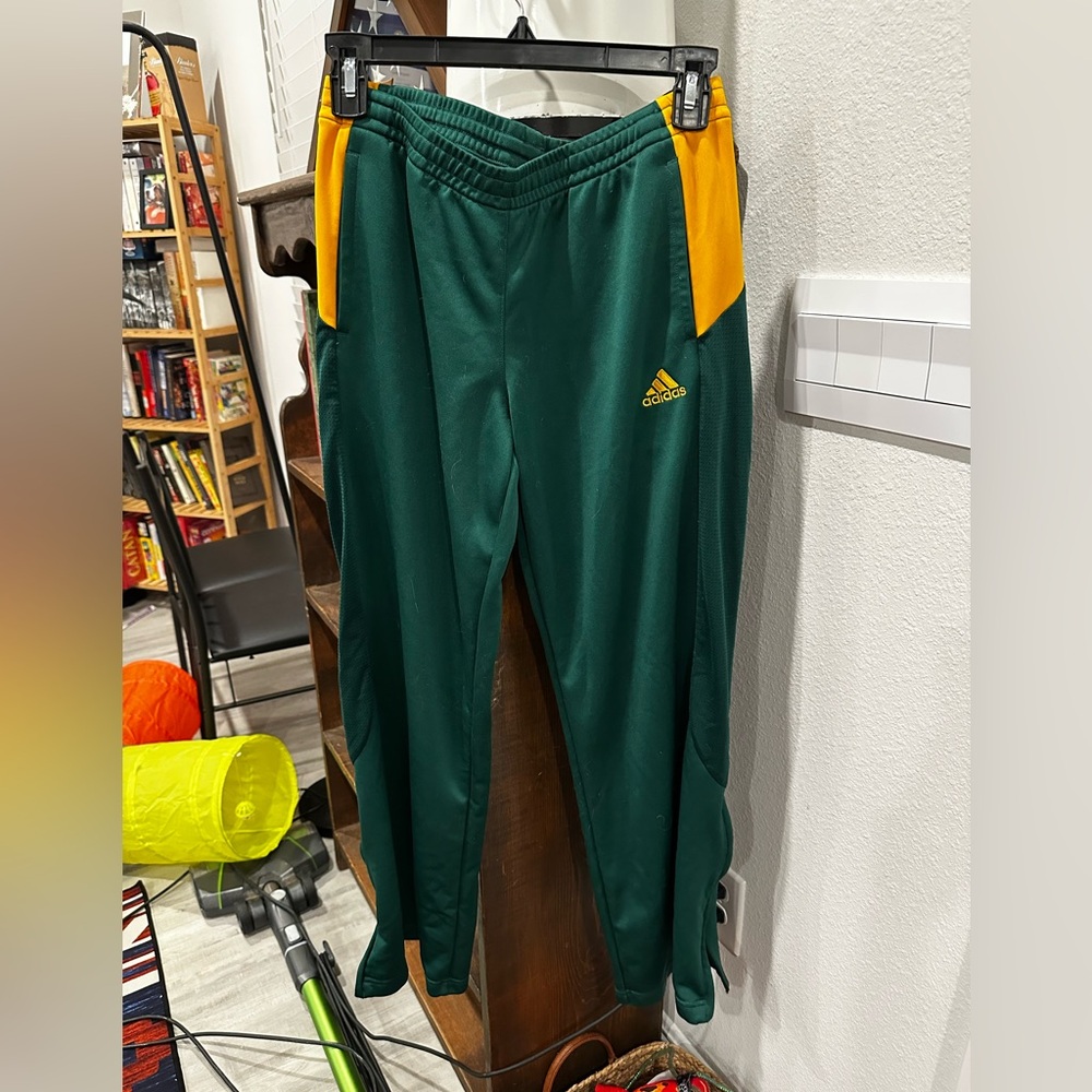 Adidas ClimaCool Green and Yellow Sweatpants, size Medium